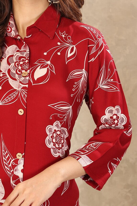 Modern Red Longline Floral Co-ord Set