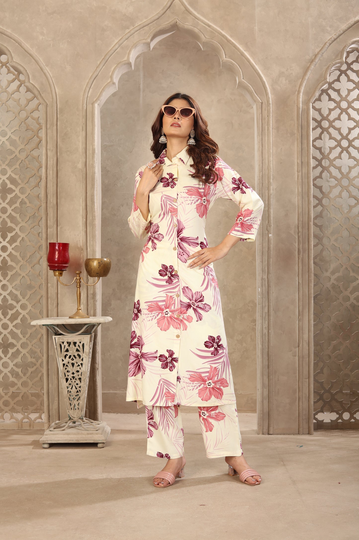 Ivory Floral Print Co-ord Set