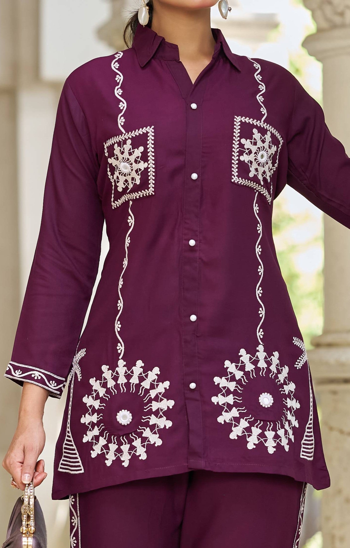 Purple Embellished Viscose Rayon Co-ord Set
