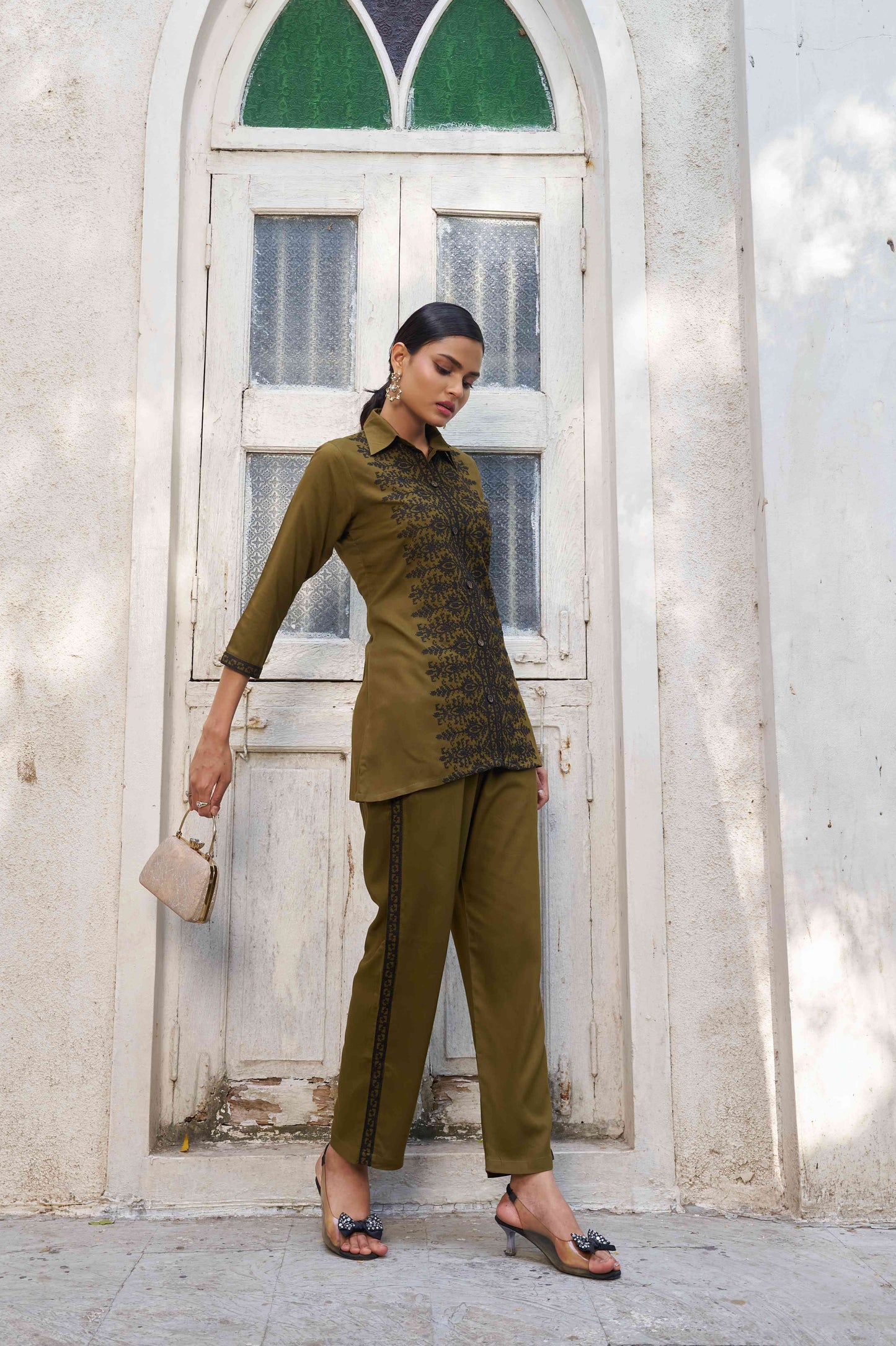 Heena Green Embellished Viscose Rayon Co-ord Set