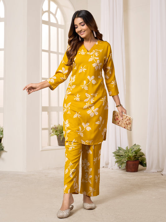 Mustard Yellow Floral Printed Co-ord set
