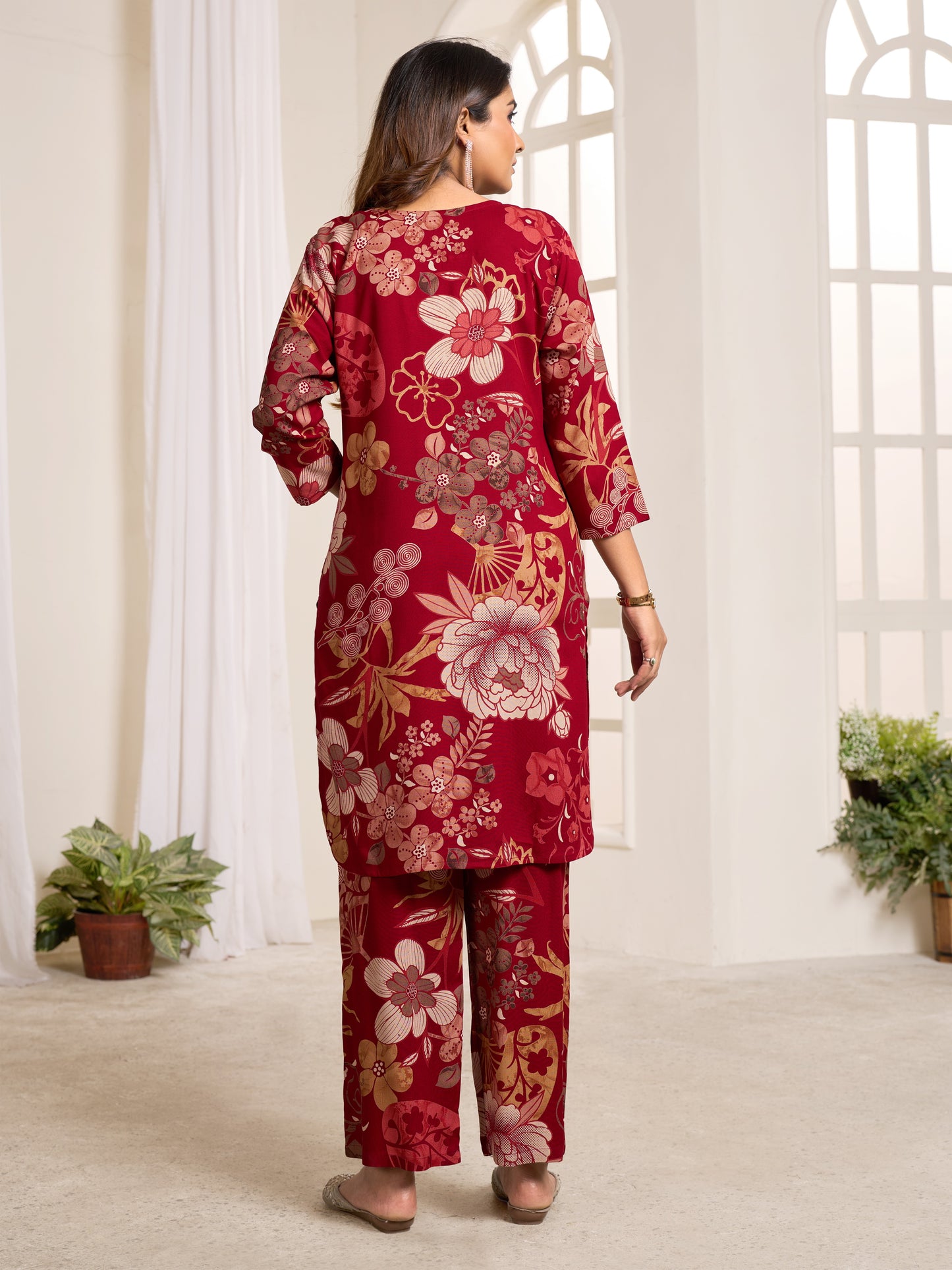 Elegant Maroon Floral Co-ord Set