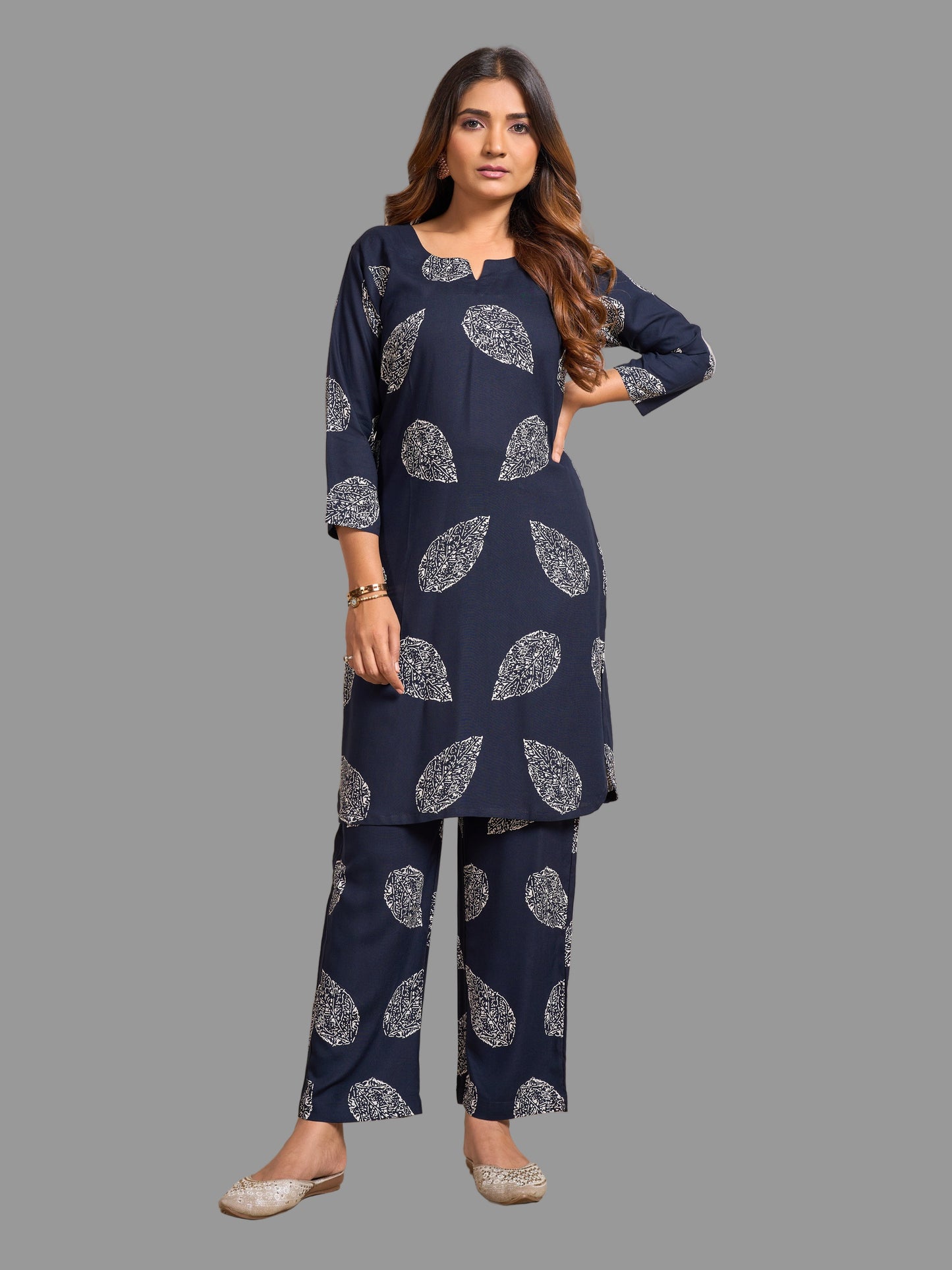 Navy Leaf – Printed Co-ord Set