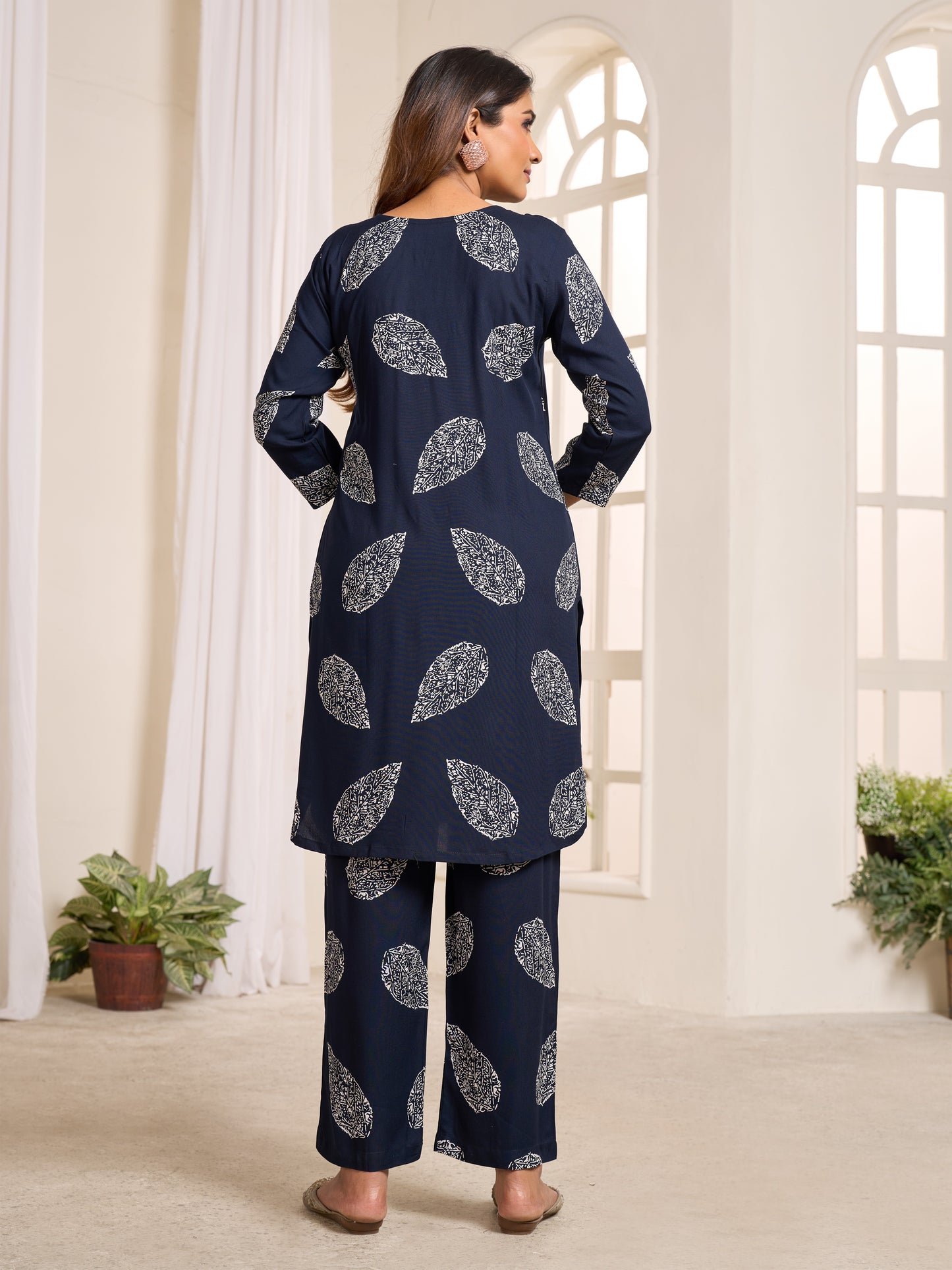 Navy Leaf – Printed Co-ord Set
