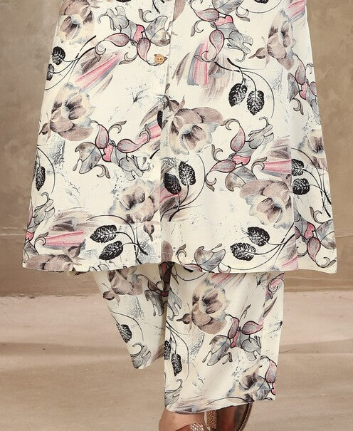 Off-White Floral Longline Co-ord Set