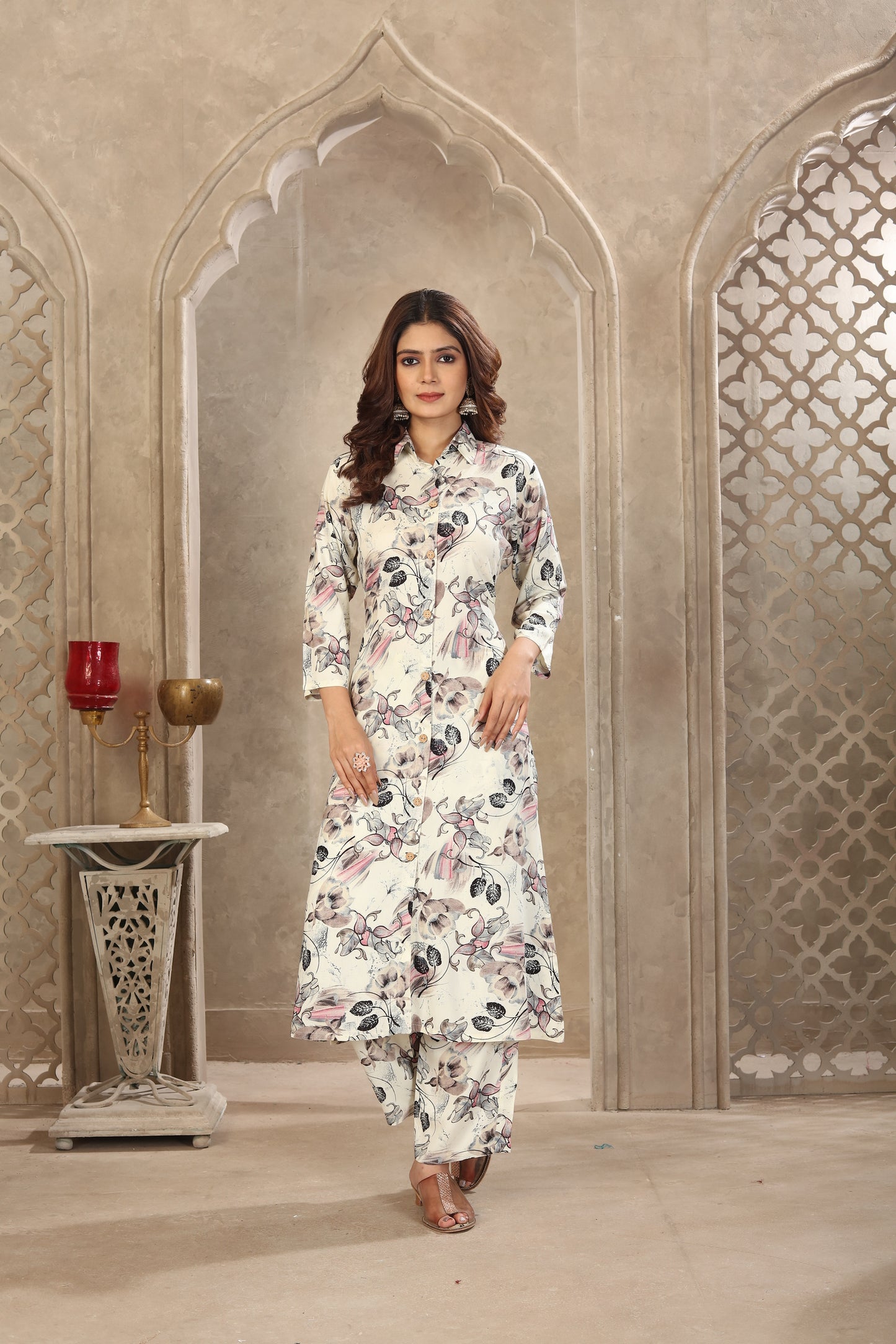 Off-White Floral Longline Co-ord Set