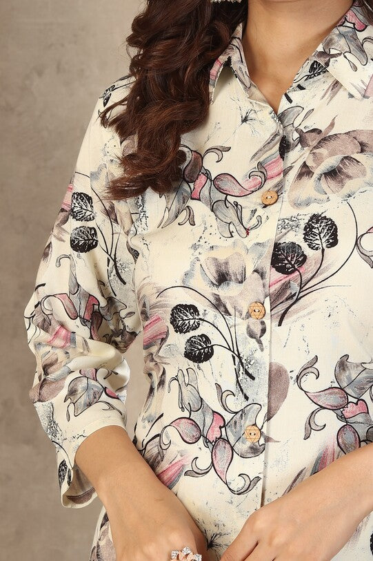 Off-White Floral Longline Co-ord Set