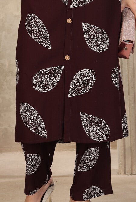 Maroon Leaf Print Co-ord Set