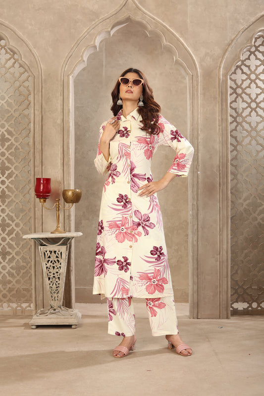 Ivory Floral Print Co-ord Set