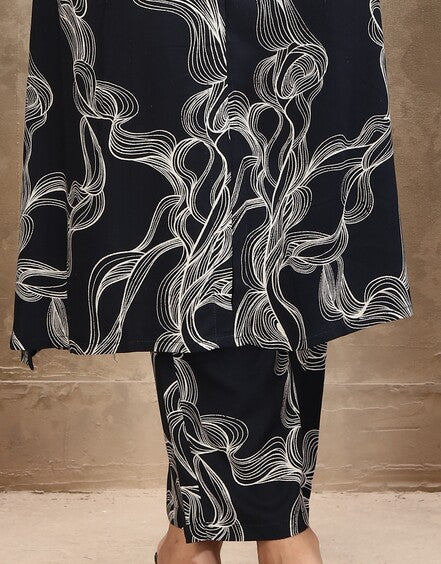 Navy Blue Abstract Print Co-ord Set