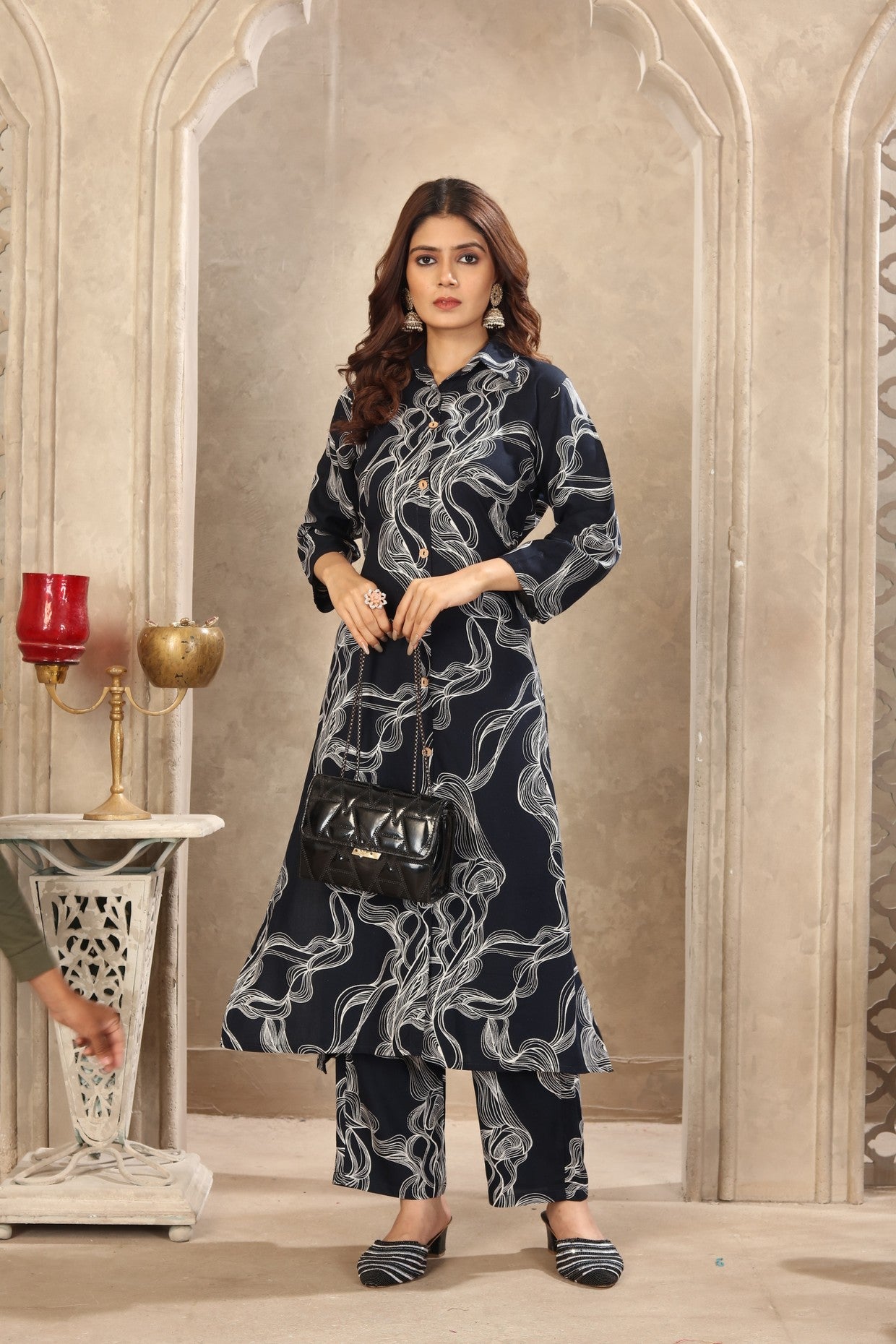Navy Blue Abstract Print Co-ord Set