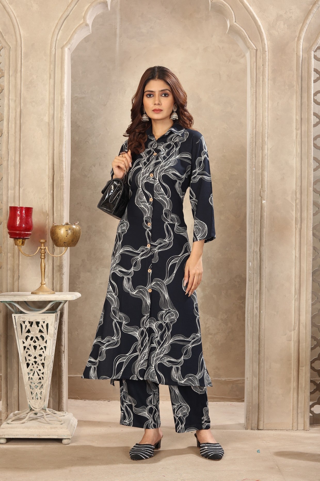 Navy Blue Abstract Print Co-ord Set