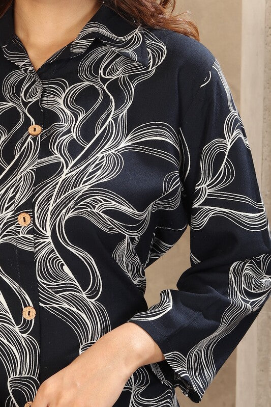 Navy Blue Abstract Print Co-ord Set