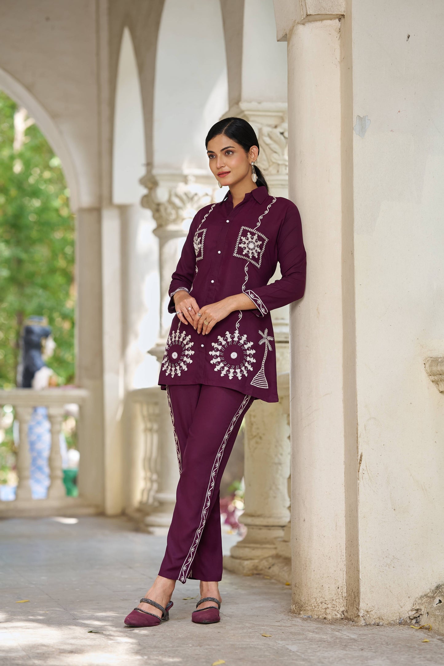 Purple Embellished Viscose Rayon Co-ord Set
