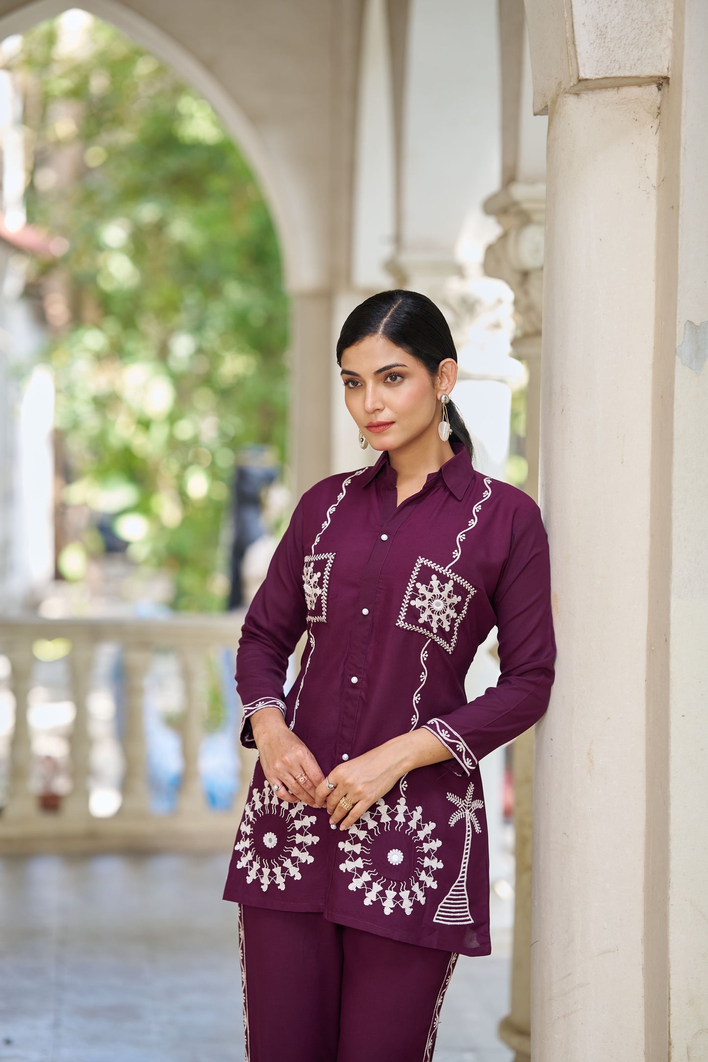 Purple Embellished Viscose Rayon Co-ord Set