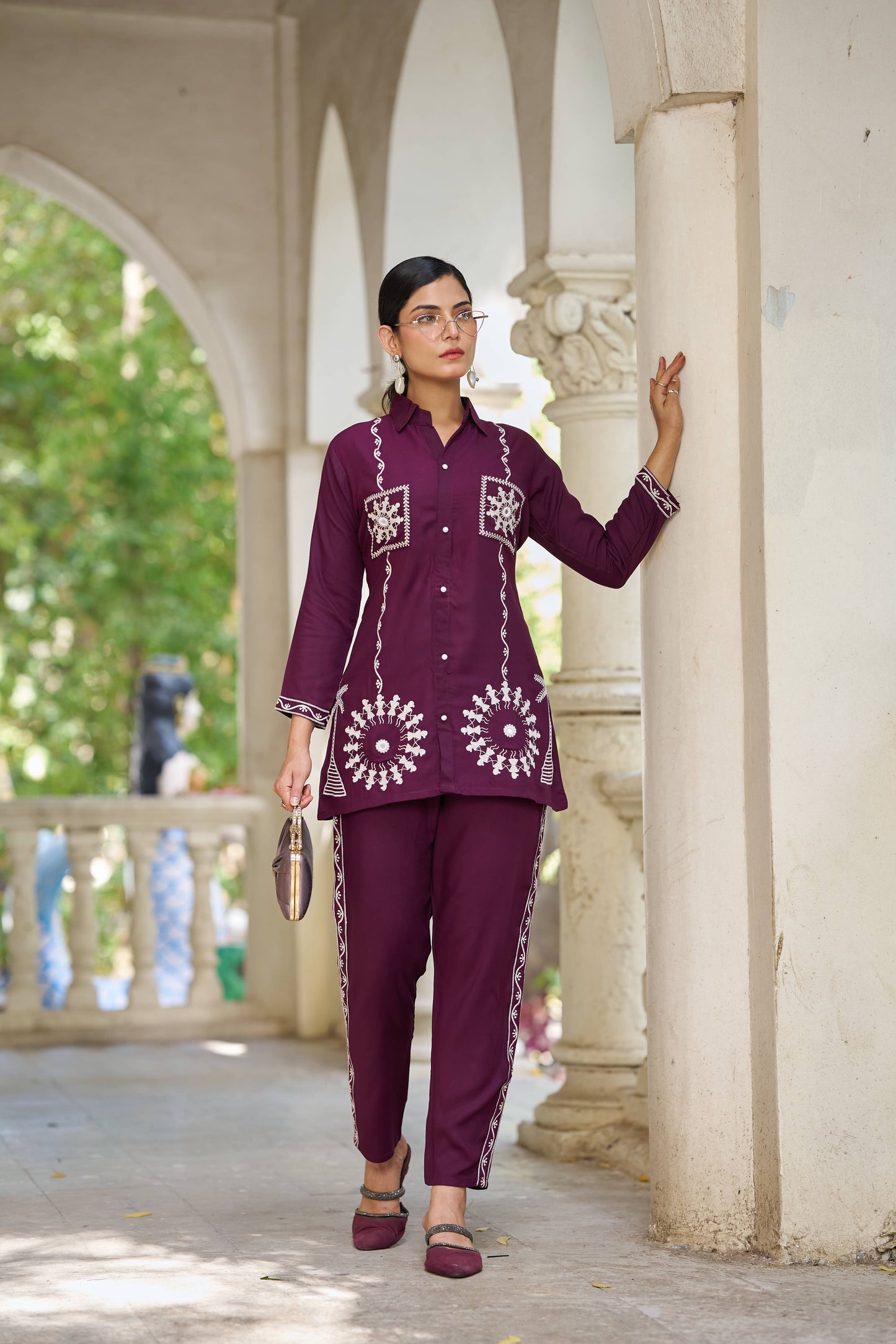 Purple Embellished Viscose Rayon Co-ord Set