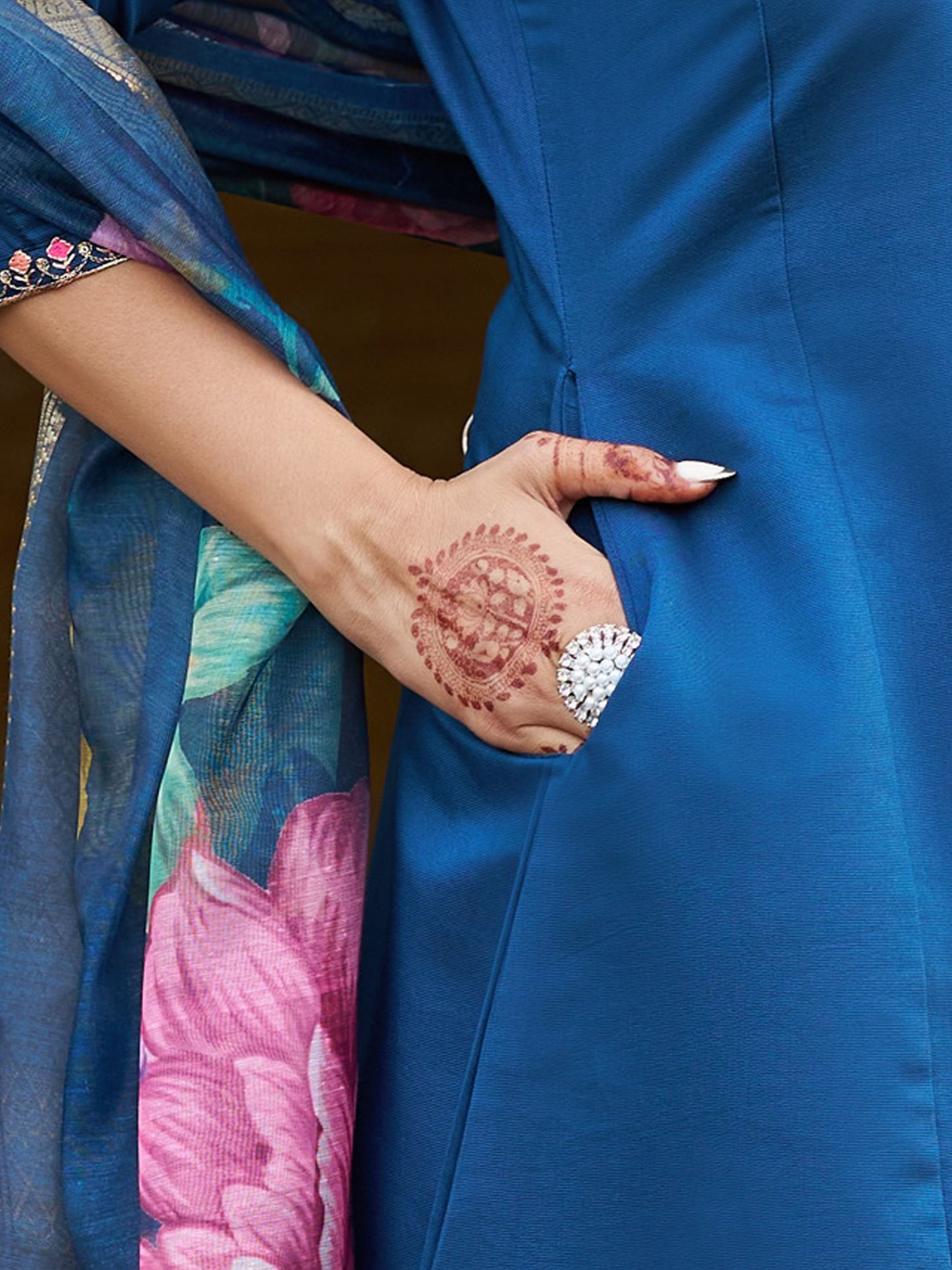 Blue Viscose Silk Blend Embroidered Kurta Set with Dupatta