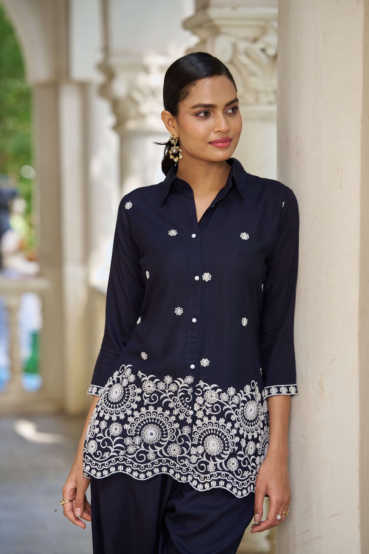 Navy Blue Embellished Viscose Rayon Co-ord Set