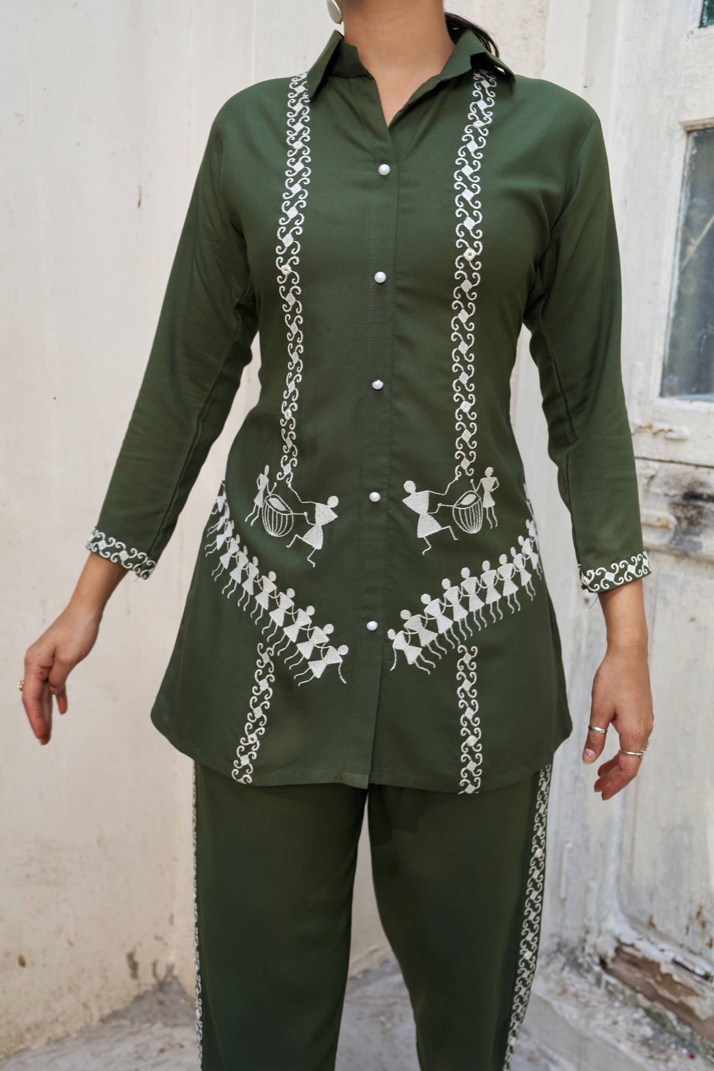 Olive Green Embellished Viscose Rayon Co-ord Set