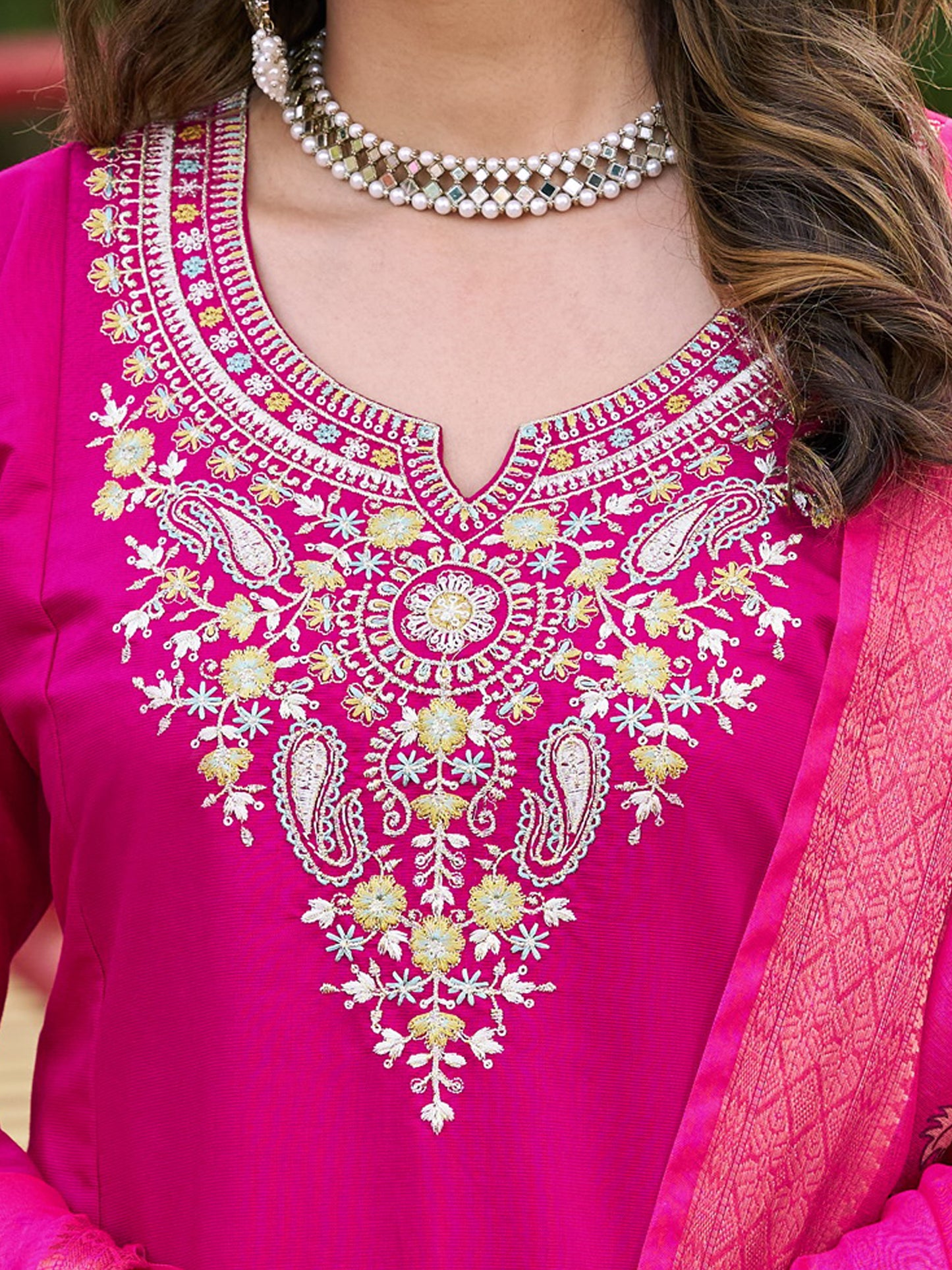 Pink Viscose Silk Blend Embroidered Kurta Set with Dupatta