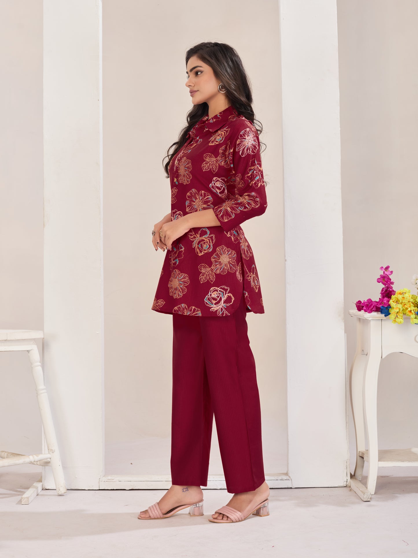Maroon Burlin Cotton Coord Set