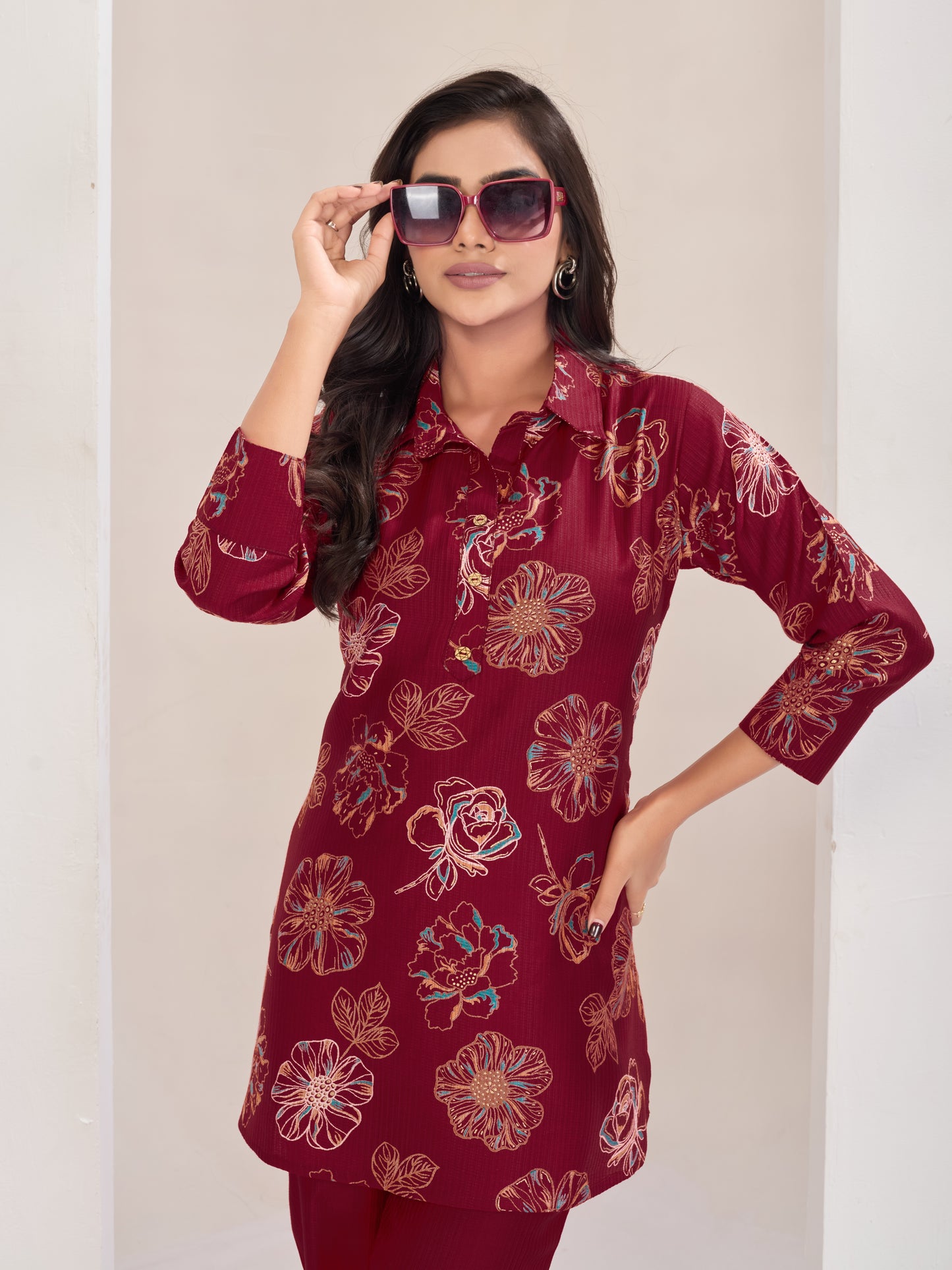 Maroon Burlin Cotton Coord Set