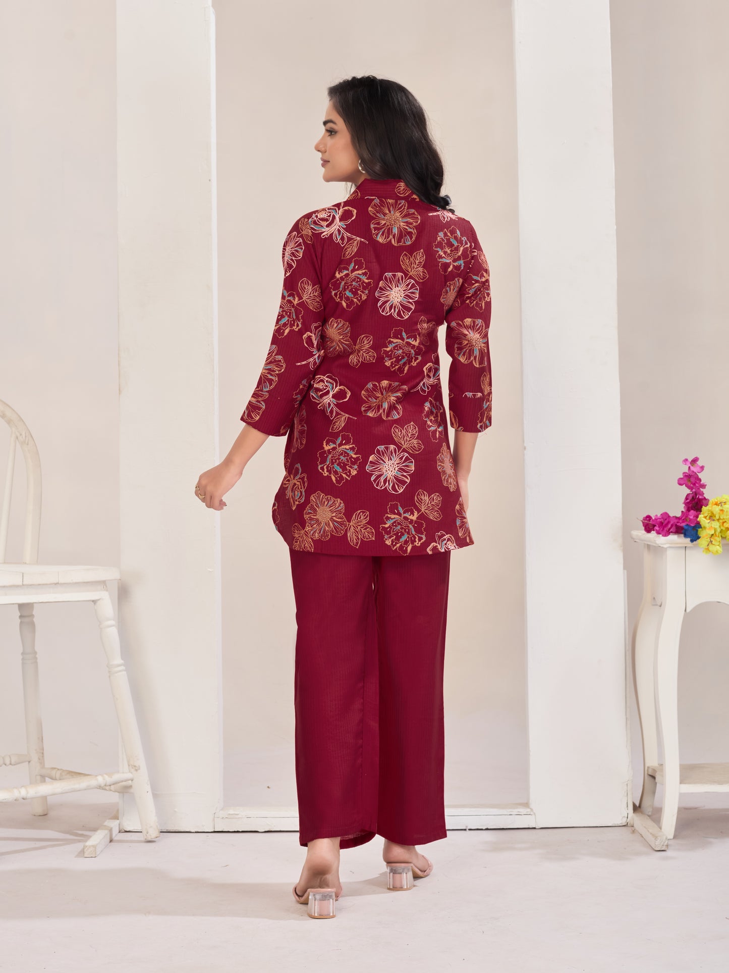 Maroon Burlin Cotton Coord Set