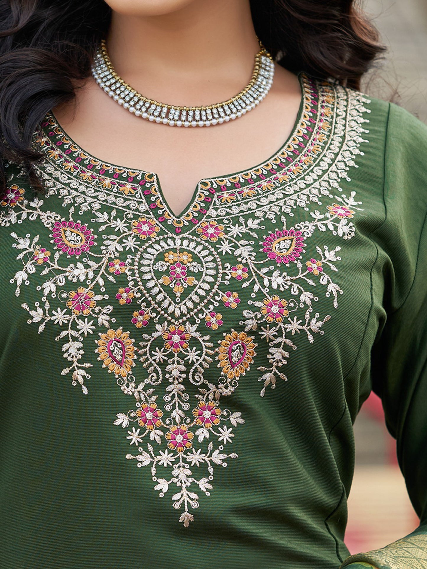 Green Viscose Silk Blend Embroidered Kurta Set with Dupatta