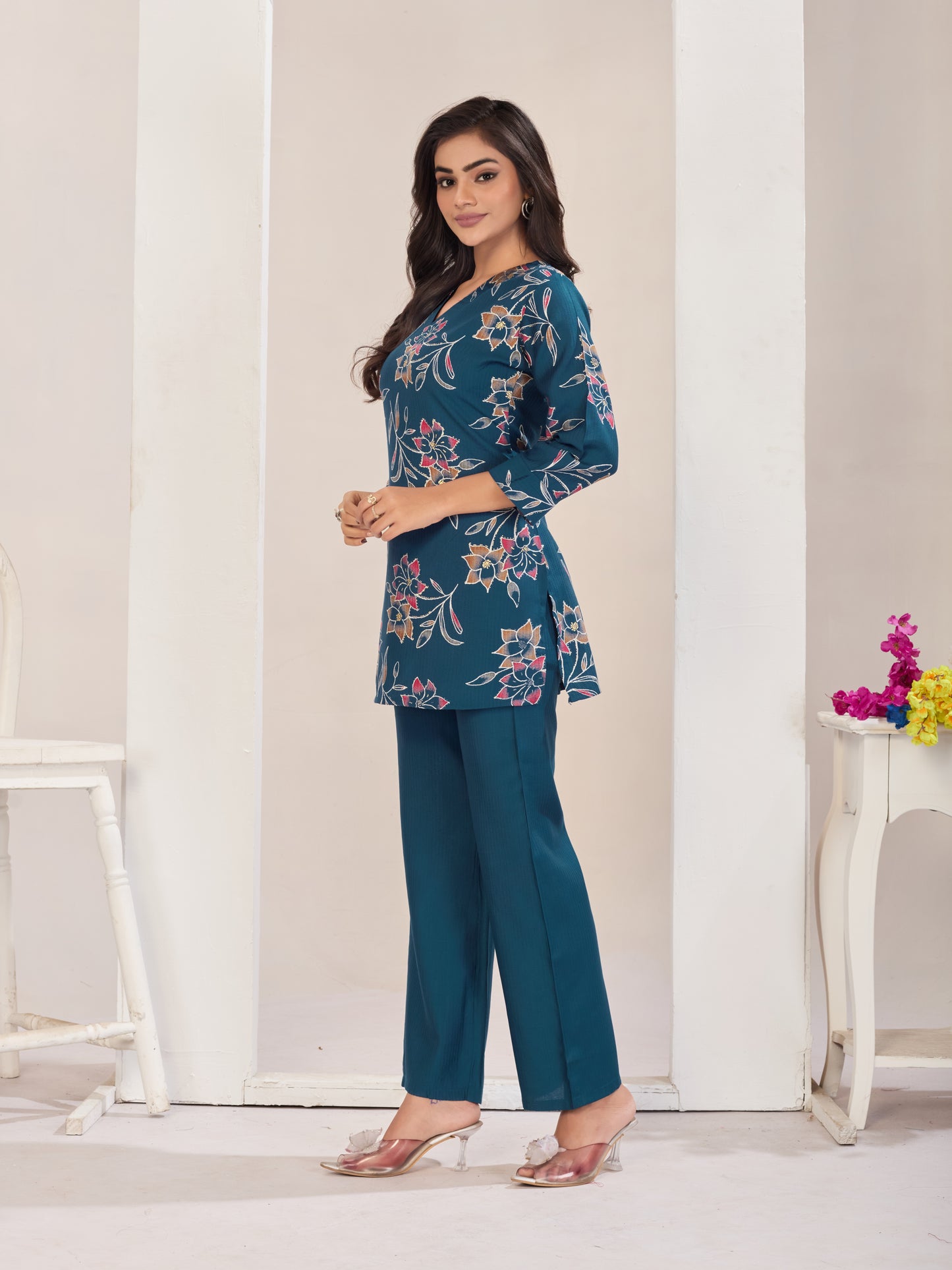 Teal Blue Burlin Cotton Coord Set