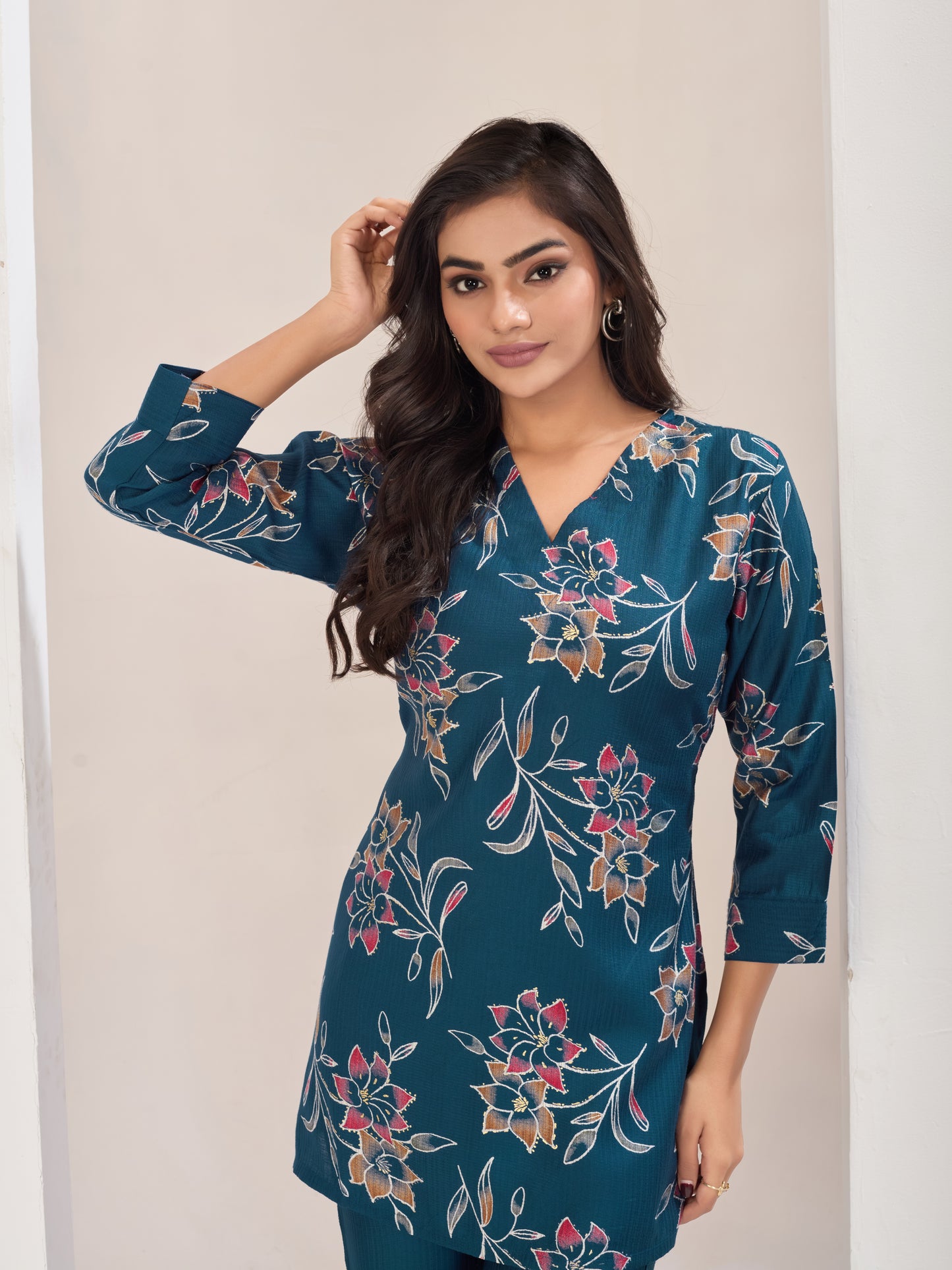 Teal Blue Burlin Cotton Coord Set