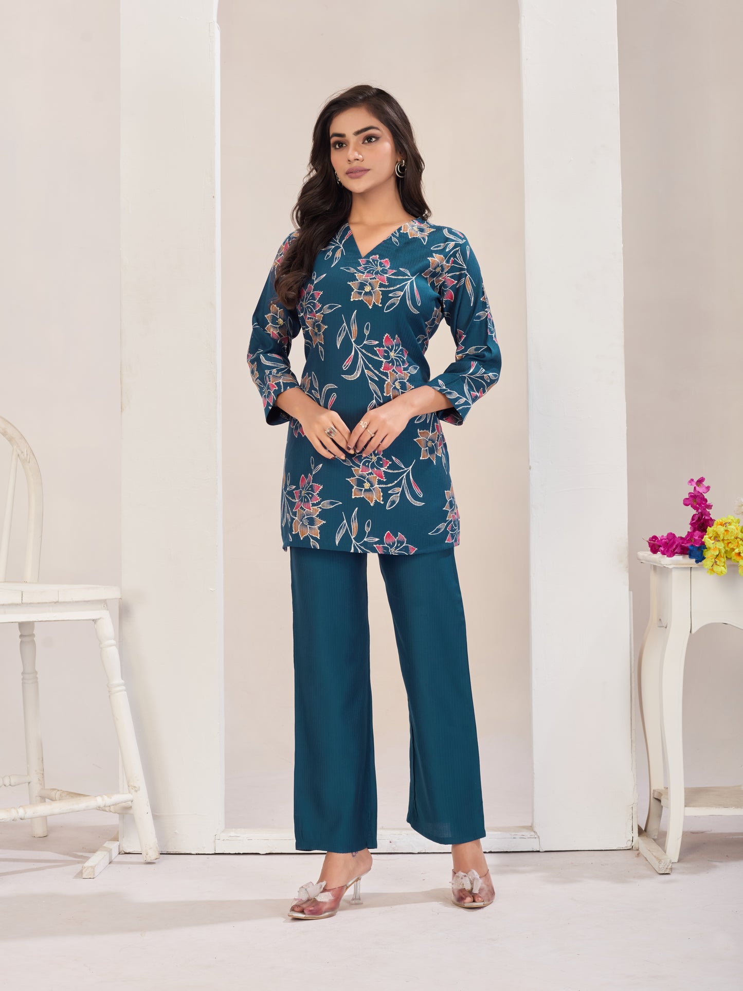 Teal Blue Burlin Cotton Coord Set