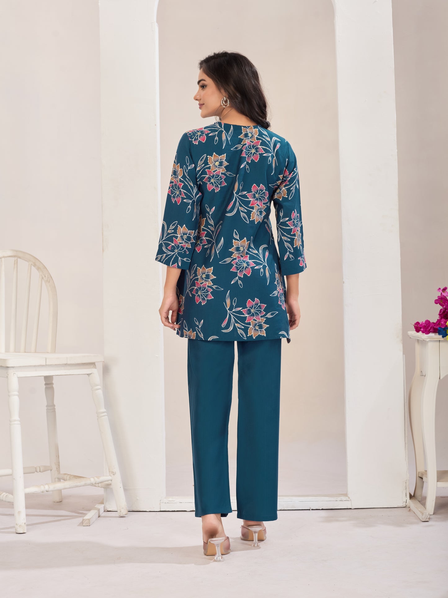 Teal Blue Burlin Cotton Coord Set