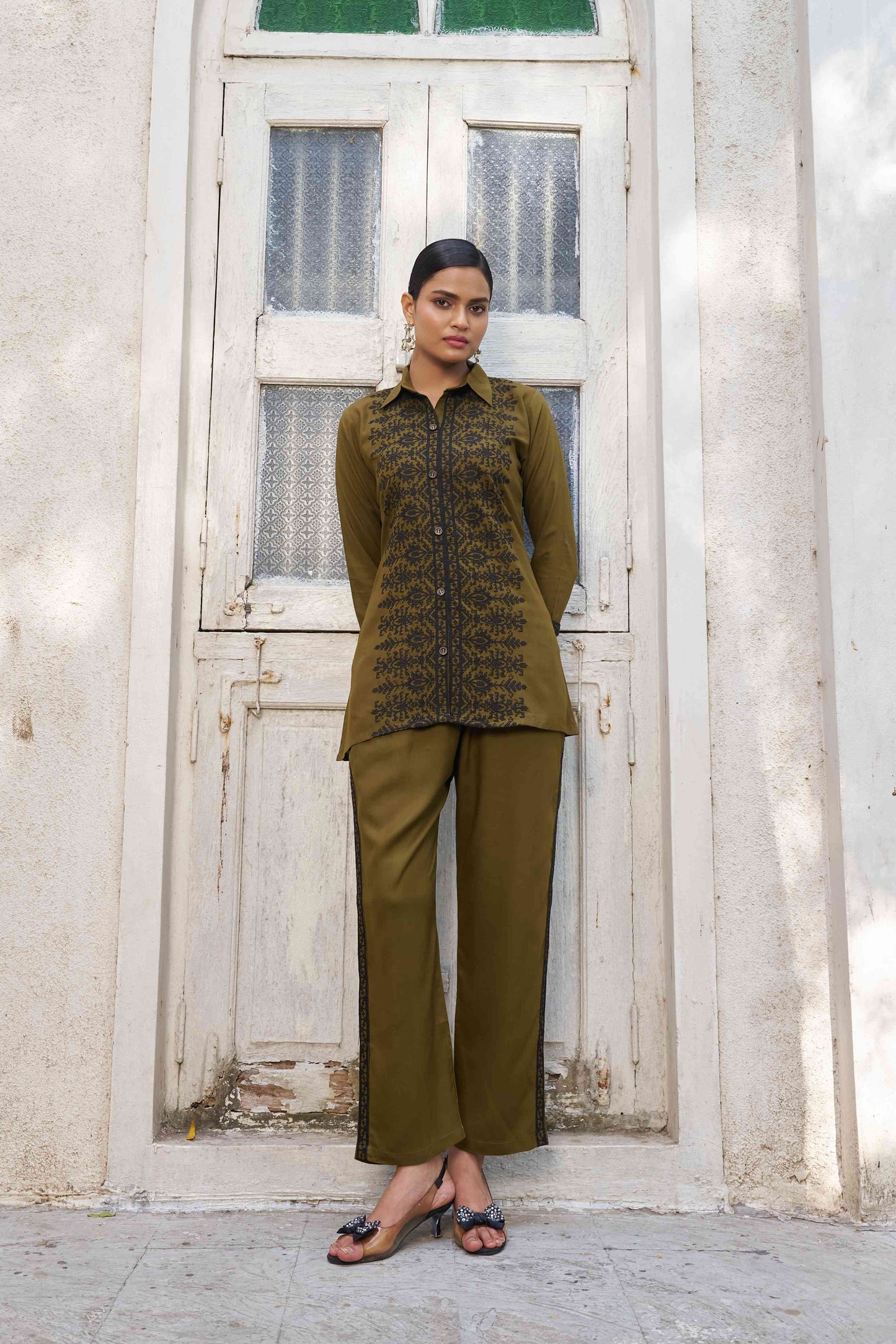 Heena Green Embellished Viscose Rayon Co-ord Set