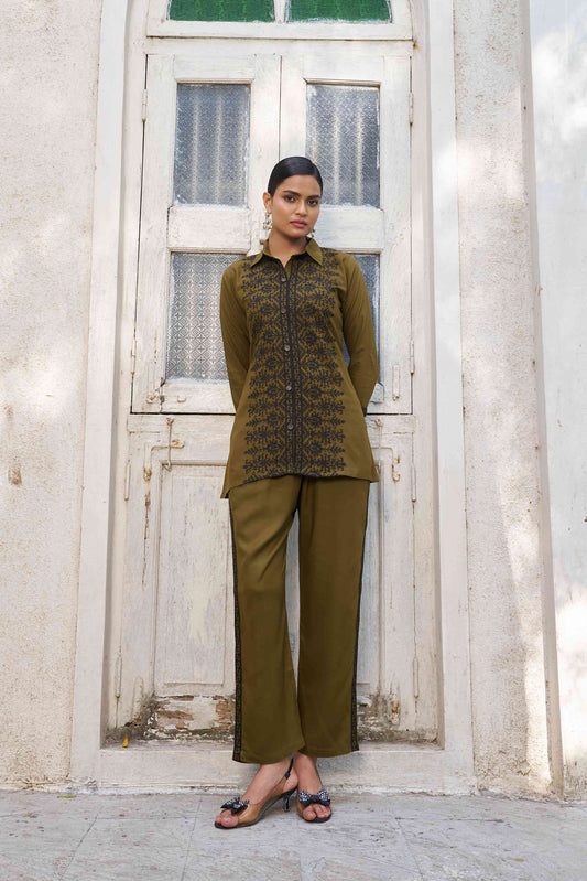 Heena Green Embellished Viscose Rayon Co-ord Set