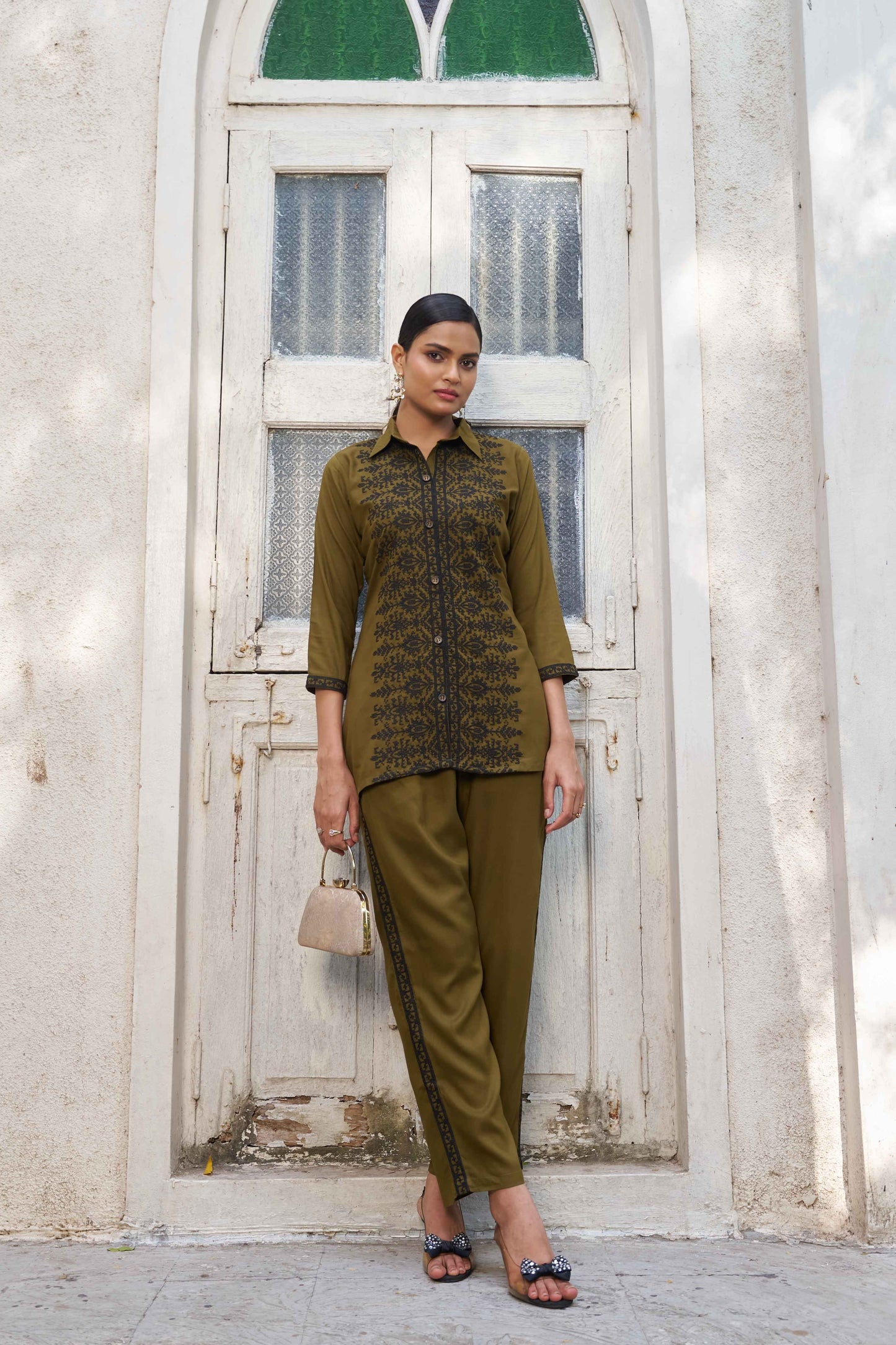 Heena Green Embellished Viscose Rayon Co-ord Set