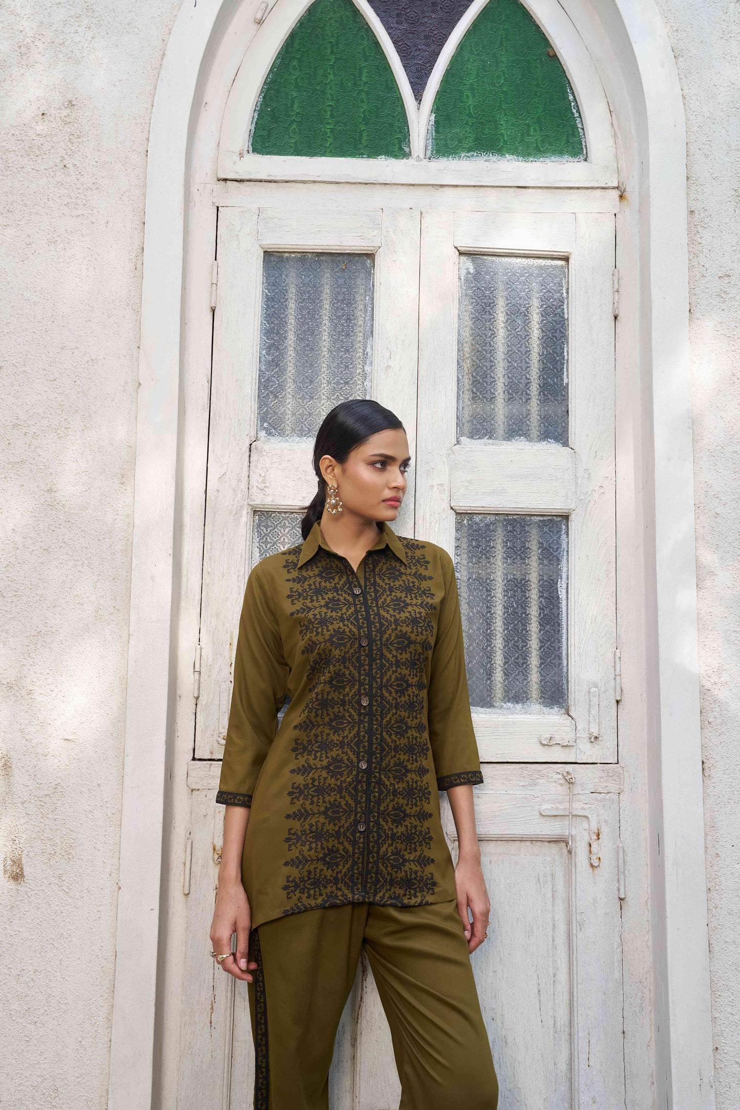 Heena Green Embellished Viscose Rayon Co-ord Set