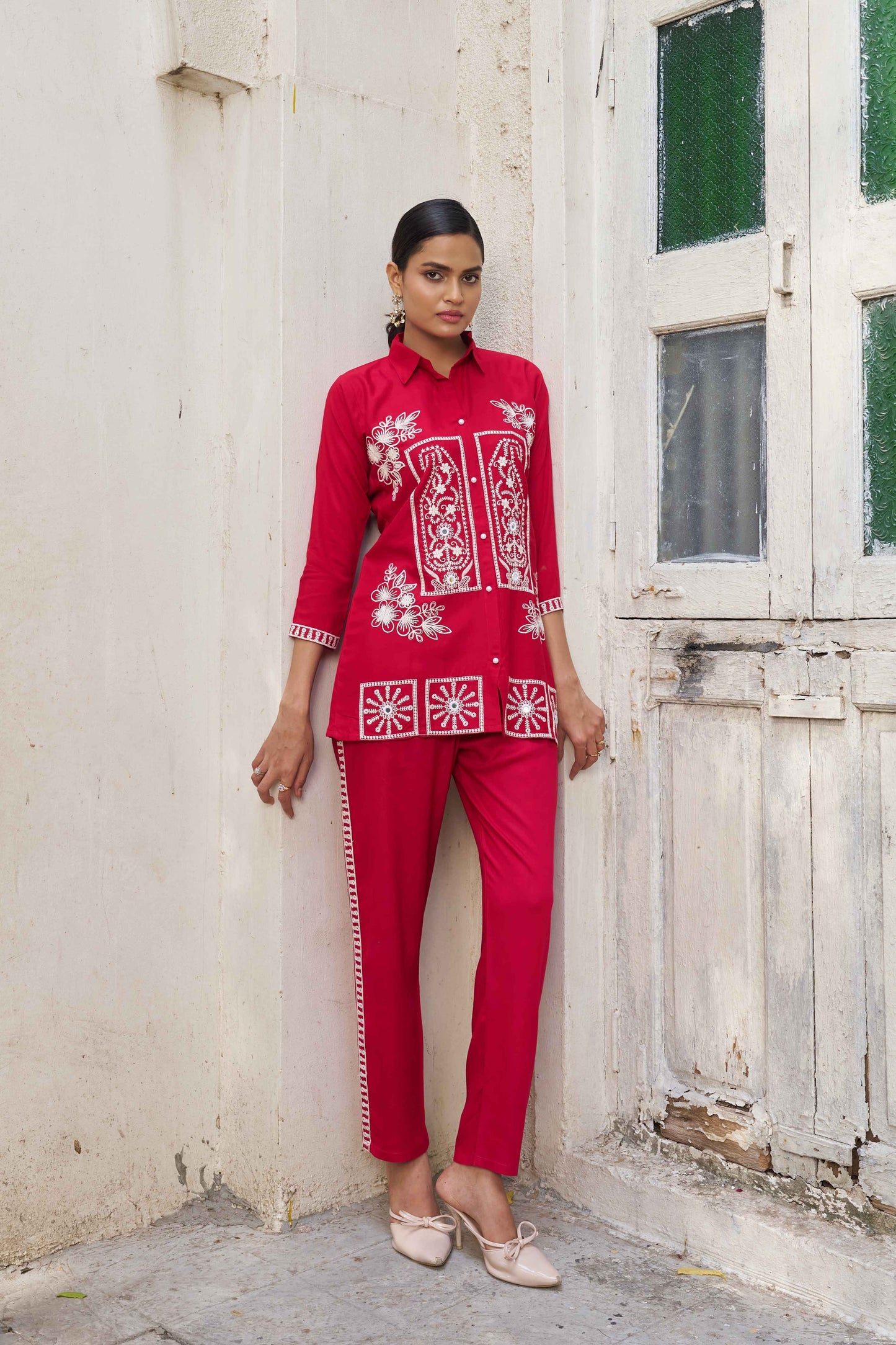 Rani Pink Embellished Viscose Rayon Co-ord Set