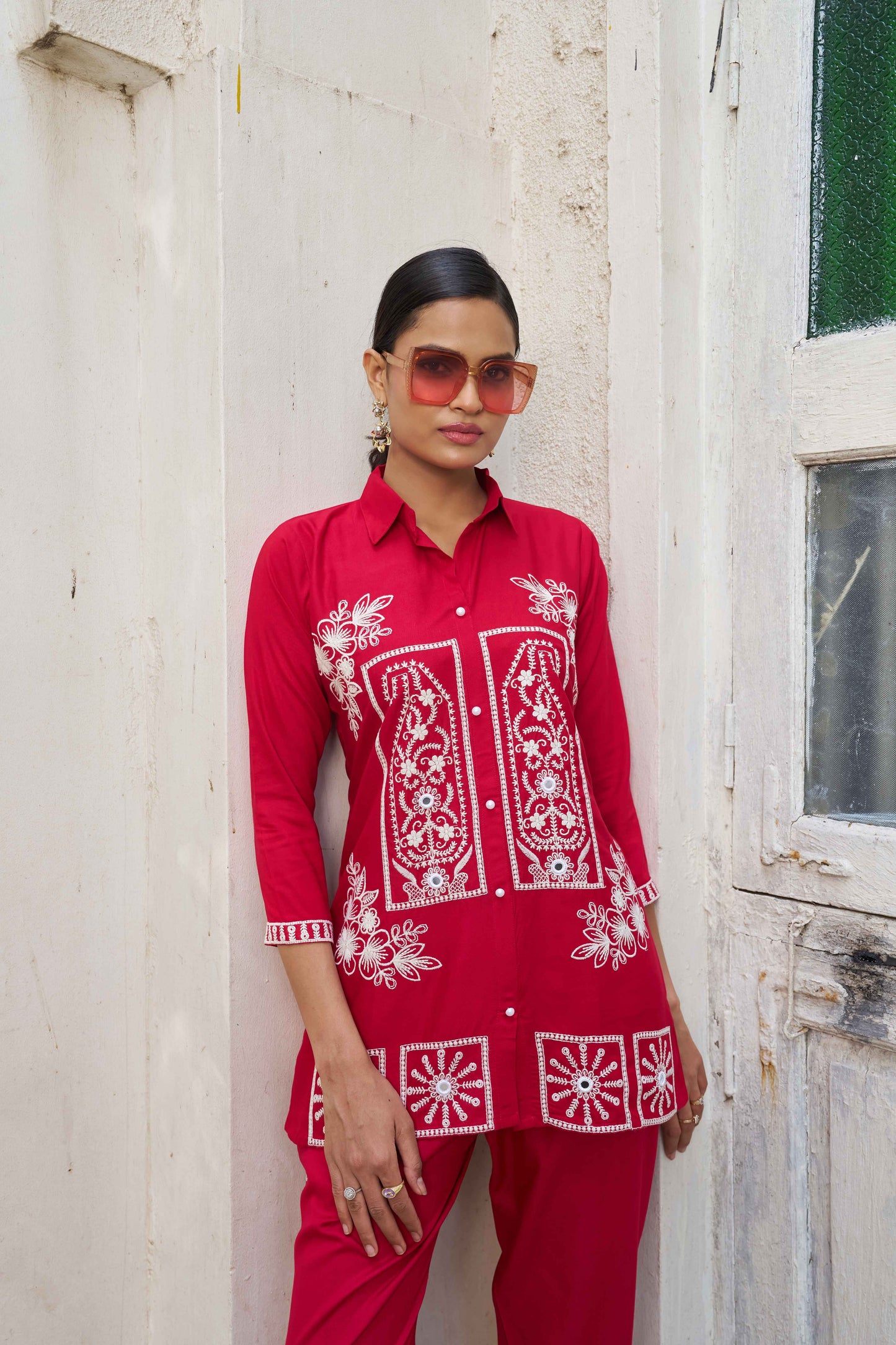 Rani Pink Embellished Viscose Rayon Co-ord Set